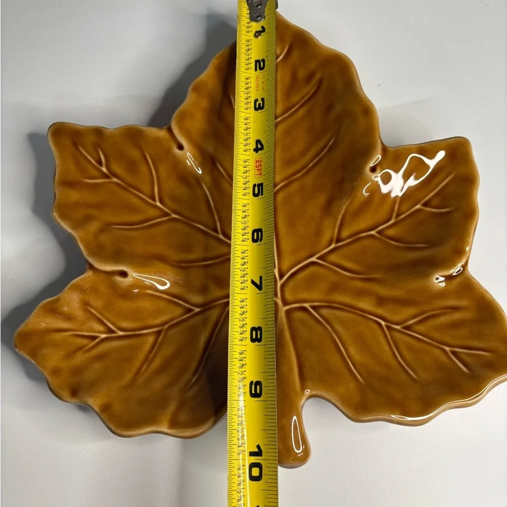 Ceramic Maple Leaf Decorative Plate in Mustard Brown - Home Art Pottery Barn